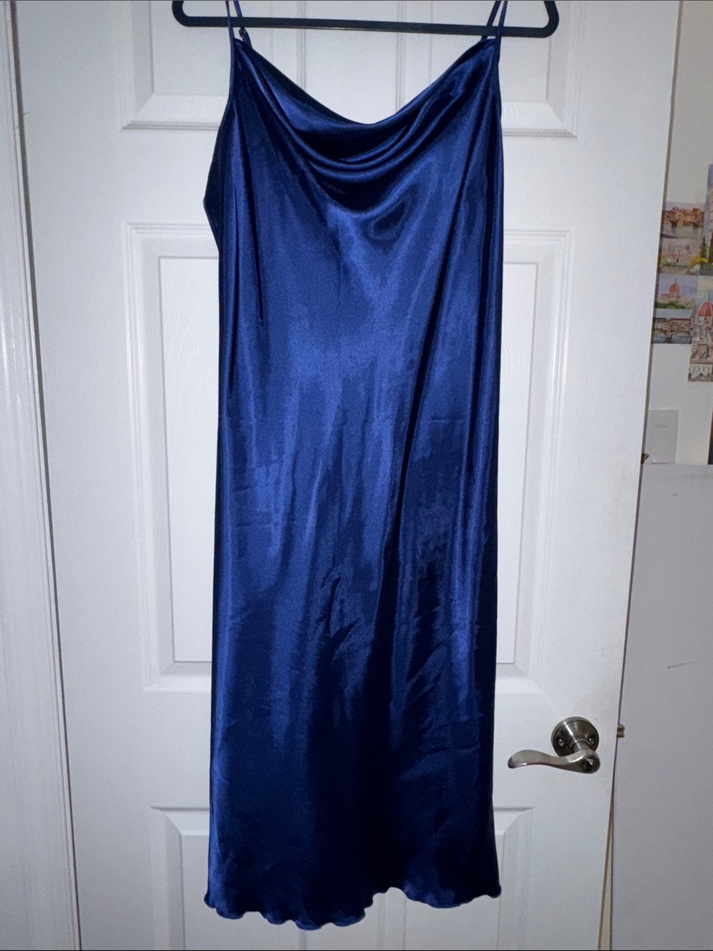 bebe Royal Blue Satin Cowl-Neck Slip Dress
